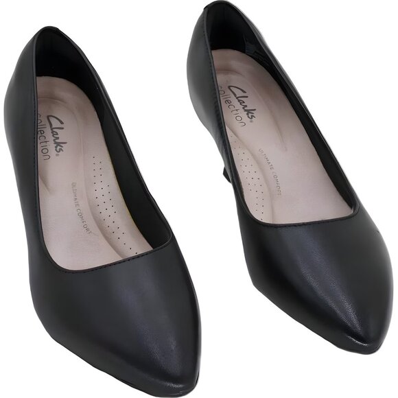 Clarks Collection Keply Vine Black Leather Pumps Women US 6M EU 36 - Picture 1 of 6